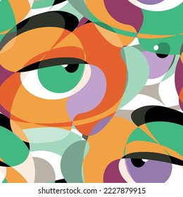 Abstract seamless pattern with different color eyes and eyebrows. Vector look on a geometric background. Repetitive body part as print