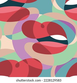 Abstract seamless pattern with different color lips. Vector mouth on a geometric background. Repetitive body part as print