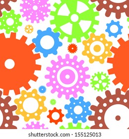 Abstract seamless pattern. Different colored shapes gears on a white background. Vector.