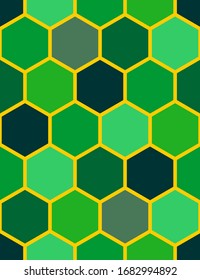 Abstract seamless pattern with different colored green hexagons. Vector drawing.