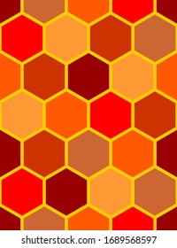 Abstract seamless pattern with different colored red hexagons. Vector drawing.
