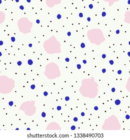 Abstract seamless pattern with different Dots. Vector background with Ink Brush strokes. 