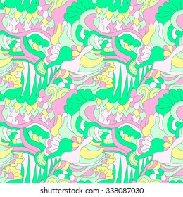 Abstract seamless pattern with different fantastic shapes. Vector illustration in pastel colors.