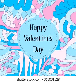 Abstract seamless pattern with different fantastic shapes in blue and pink colors. Vector illustration in pastel colors. Happy Valentine's Day greeting card. Cute doodling.