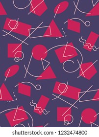 Abstract seamless pattern with different geometric shapes and lines
