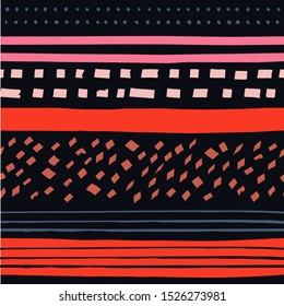 Abstract seamless pattern with different ink lines. Vector beautiful texture with brush strokes. 