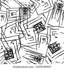 Abstract seamless pattern of different lines. Striped background, hand drawing. For textiles, packaging, fabric, wallpaper