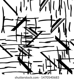 Abstract seamless pattern of different lines. Striped background from uneven motley lines and squares, hand drawing.monochrome pattern. For textiles, packaging, fabric, wallpaper