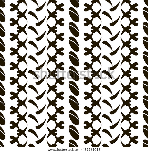 Abstract seamless pattern of divided ovals and\
roundish elements arranged in vertical rows. Black and white vector\
illustration for creative\
design