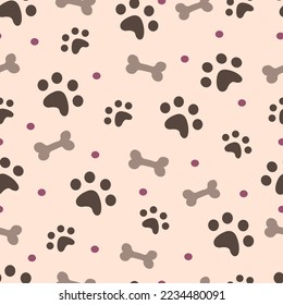 Abstract seamless pattern with dog paws and bones. Vector pastel background for textiles with animal prints