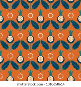 Abstract seamless pattern with dog rose berries, flowers and leaves. Design for paper, textile, fabric, print.