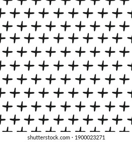 Abstract seamless pattern of doodle black crosses on white background. Modern vector design 