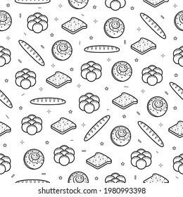 Abstract Seamless Pattern Doodle Collection Bread Bun Bakery Logo Vector Symbol Icon Design Style