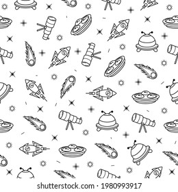 Abstract Seamless Pattern Doodle Collection Aliens Ufo Planets Galaxy Space Logo Vector Design Style