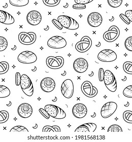 Resumen Patrón sin costura Colección de Doodle Bread Bakery Logo Símbolo Icono Diseño Estilo