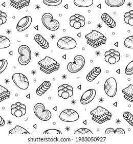 Abstract Seamless Pattern Doodle Collection Bread Bun Bakery Logo Vector Symbol Icon Design Style