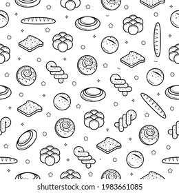 Abstract Seamless Pattern Doodle Collection Bread Bun Bakery Logo Vector Symbol Icon Design Style