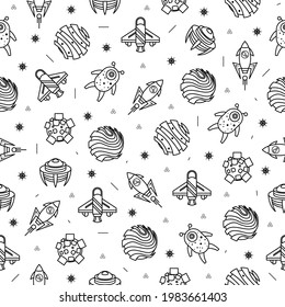 Abstract Seamless Pattern Doodle Collection Aliens Ufo Planets Galaxy Space Logo Vector Design Style