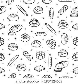 Abstract Seamless Pattern Doodle Collection Bread Bun Bakery Logo Vector Symbol Icon Design Style