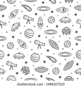 Abstract Seamless Pattern Doodle Collection Aliens Ufo Planets Galaxy Space Logo Vector Design Style