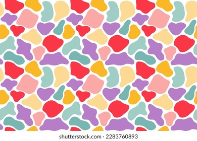 Abstract Seamless Pattern with Doodle Color Shapes. Vector Fun Background for Kids. Geometric Yellow, Red, Blue and Purple Giraffe Skin Texture.