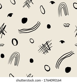 Abstract seamless pattern with doodle elements and scribbles. Modern Line art strokes concept background print.