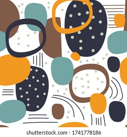 Abstract Seamless pattern. Doodle Illustration. Different Shapes, Spots, Stripes In Modern Trendy Colors. Vector.