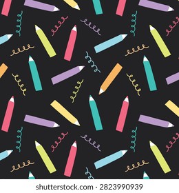 Abstract seamless pattern with doodle school writing materials, pens, pencils. Hand drawn graphic paper background. Back to school. Education concept. Vector illustration