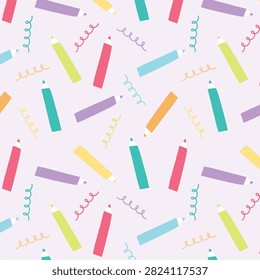 Abstract seamless pattern with doodle school writing materials, pens, pencils. Hand drawn graphic paper background. Back to school. Education concept. Vector illustration