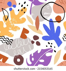 Abstract seamless pattern with doodle shapes. Endless background design with modern trendy elements repeating print. Repeatable texture for decoration, textile. Colored flat vector illustration