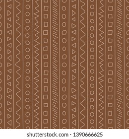 Abstract seamless pattern. Doodle vector template. Brown background. Old ornament. Retro style. Fashion design. Sketch
