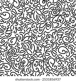 Abstract seamless pattern with doodles - hand drawn black and white vector illustration.