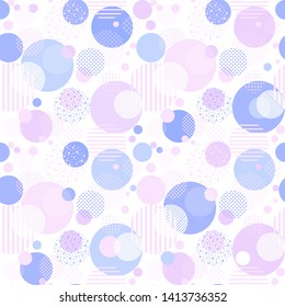 Abstract Seamless Pattern with dots, circles and lines on white background. Vector illustration. Trendy geometric elements. Modern abstract design poster, cover, card design, fabric sample. 