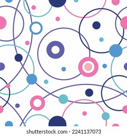 Abstract seamless pattern with dots and circles. Pastel colors. Pink, violet, blue. White background. Wrapping paper, textile, print, fabric.