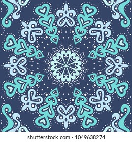 Abstract seamless pattern of dots and curls.