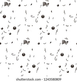 Abstract seamless pattern with dots, lines and emoji. Nice for prints, cards, designs and coloring books. Vector illustration