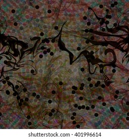 Abstract seamless pattern with dots and wavy lines twisted into a spiral. Vector