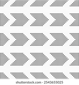 Abstract seamless pattern with dotted arrows. Geometric dotted arrows isolated on white background. Abstract vector background. Digital paper, textile. Vector black and white seamless pattern.