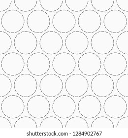 Abstract seamless pattern of dotted circles. Repeating geometric tiles. Modern stylish geometric texture. For fashion textile, cloth. Fabric with stitches pattern. Vector monochrome background.