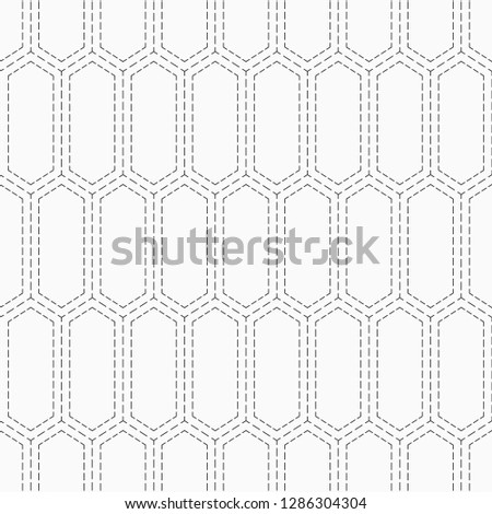 Abstract seamless pattern of dotted elongated hexagons. Repeating geometric tiles. Modern stylish geometric texture. Fabric with stitches pattern. Vector monochrome background.