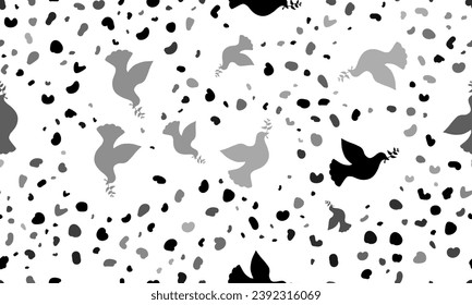 Resumen de un patrón impecable con paloma de símbolos de paz. Fondo creativo de leopardo. Ilustración del vector sobre fondo blanco