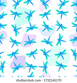 Abstract seamless pattern with dragonflies on light background. Modern template for fabric design with dragonflies. Seamless vector template. Cartoon vector illustration. Colorful modern background