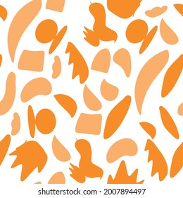 Abstract seamless pattern with abstract drawn elements of different shapes and sizes. Vector pattern for fabric, packaging