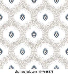 Abstract seamless pattern with drops in circles. Vector repeatable background.