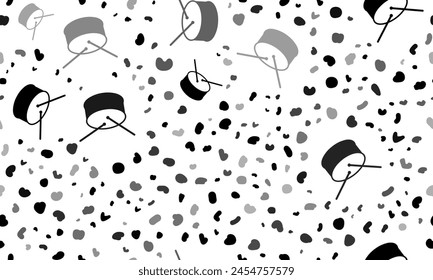 Abstract seamless pattern with drum symbols. Creative leopard backdrop. Vector illustration on white background