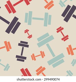 Abstract seamless pattern with the dumbbells. Sport seamless pattern.