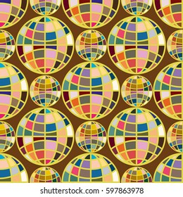 Abstract seamless pattern with Earth globes. Tile Pattern for Your Web Design. Colorful abstract seamless background with Earth globe