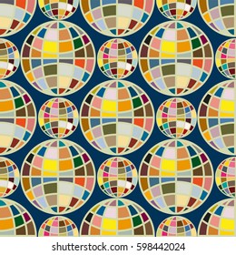 Abstract seamless pattern with Earth globes. Tile Pattern for Your Web Design. Colorful abstract seamless background with Earth globe