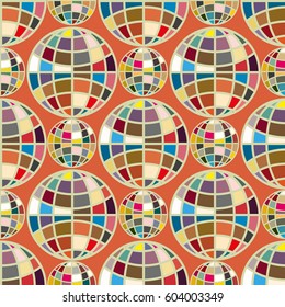 Abstract seamless pattern with Earth globes. Tile Pattern for Your Web Design. Colorful abstract seamless background with Earth globe