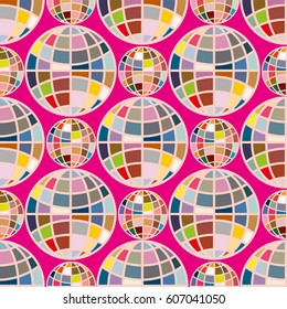 Abstract seamless pattern with Earth globes. Tile Pattern for Your Web Design. Colorful abstract seamless background with Earth globe